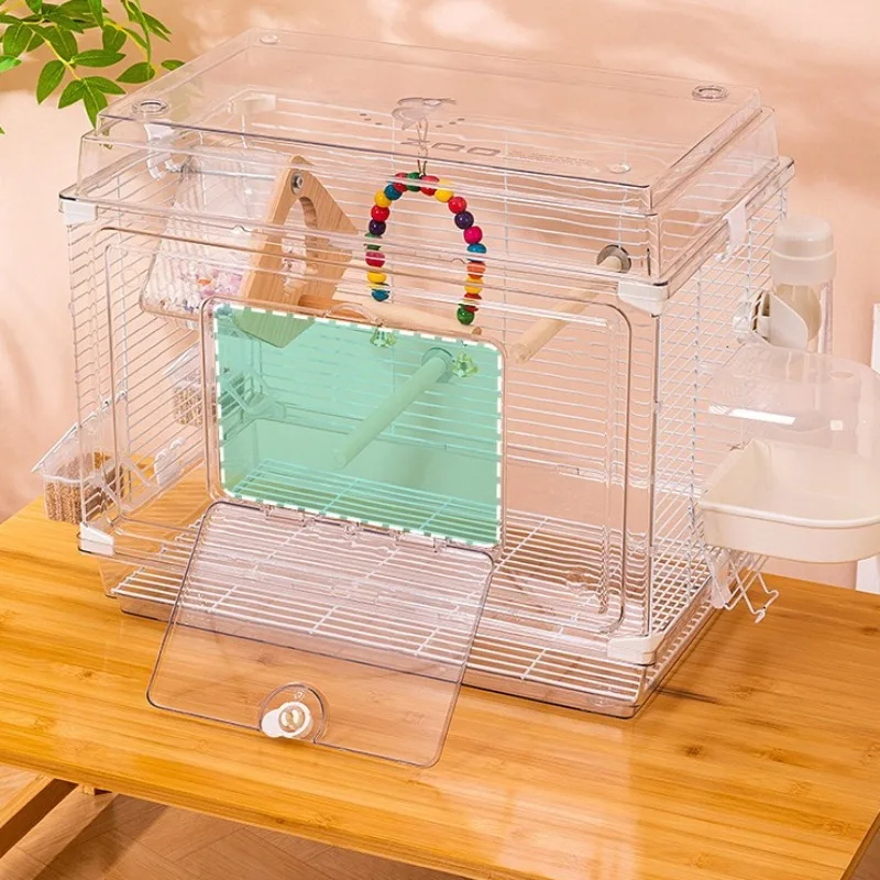 Jaula de acrílico transparente para pájaros, portador portátil para loros, jaula de visualización grande, Villas, periquitos, loros, parque canario, suministros de cría - imagen 3