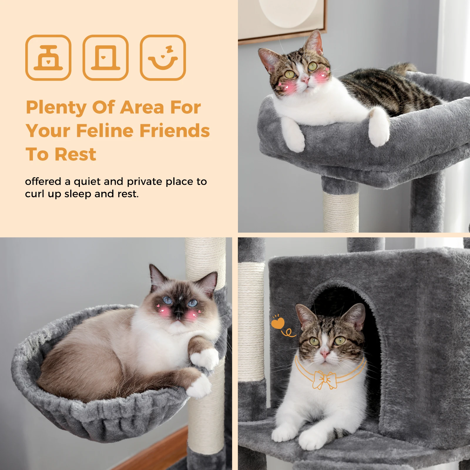 Torre para gatos pequeños con condo privado y pompón interactivo - imagen 5