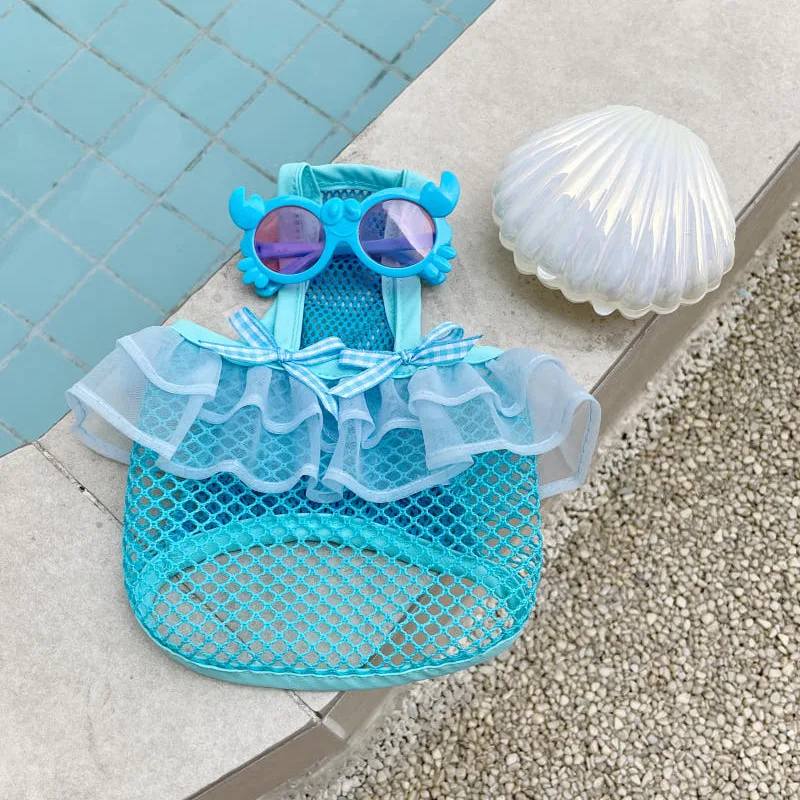 Camiseta sin mangas de malla para mascotas, bonito traje de baño de primavera, oso de peluche, camiseta sin mangas transpirable para perros pequeños + sombreros, ropa para cachorros