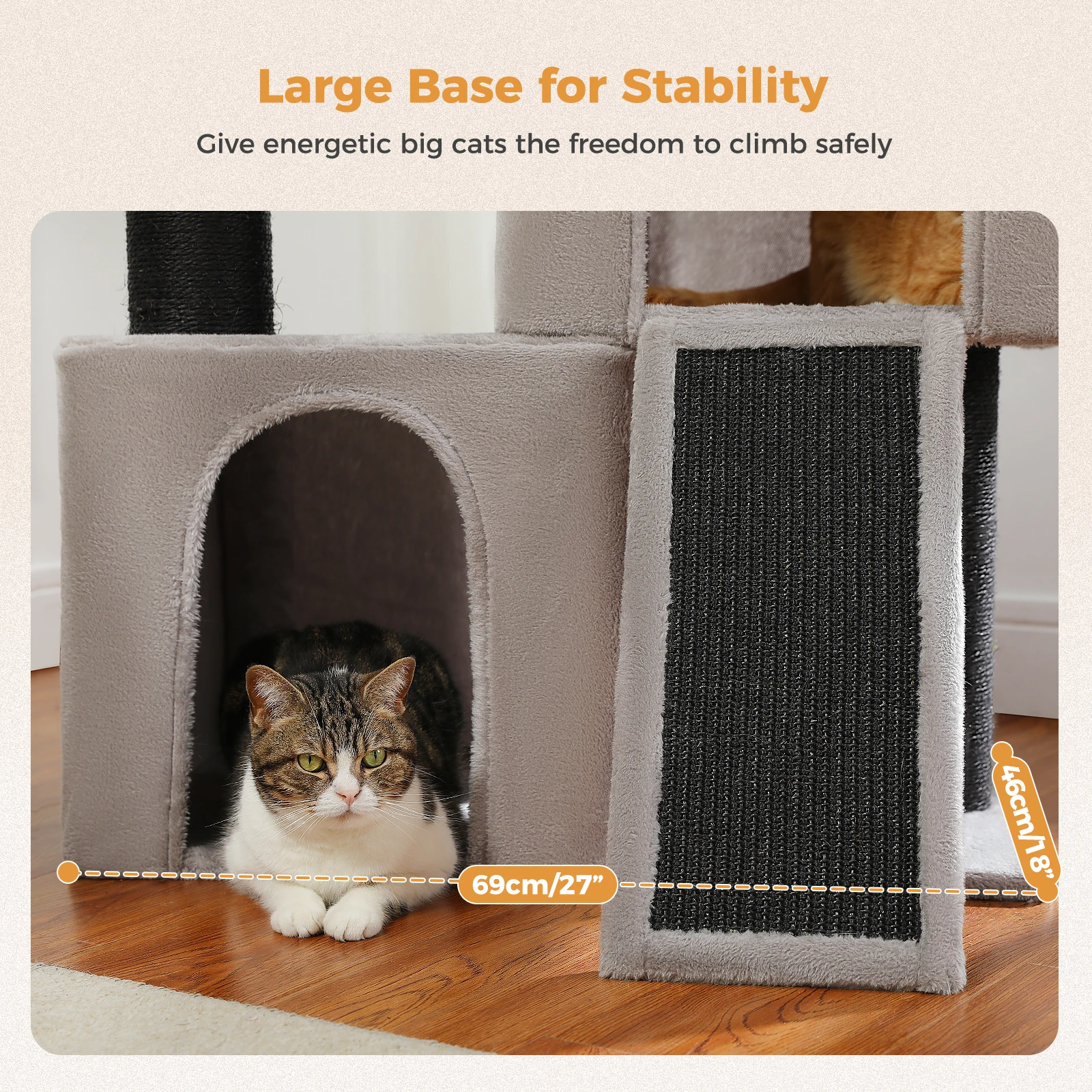 Árbol para gatos resistente con rascadores gruesos y rampa de sisal - imagen 5