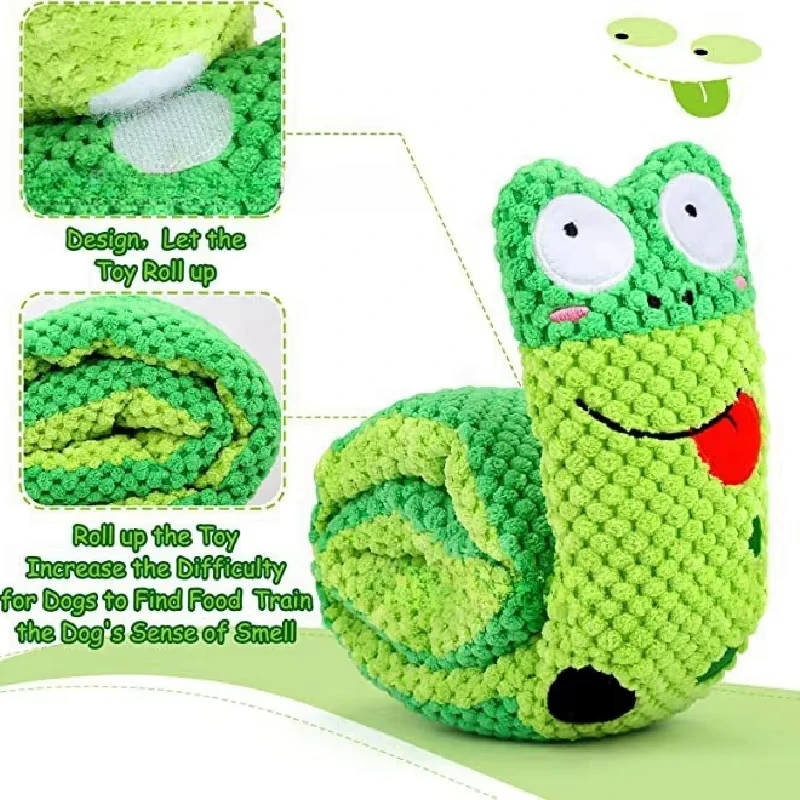 Juguete rompecabezas para perros, juguetes de peluche con sonido, caracol plegable, chirrido interactivo, comida Molar, suministros de juguete para mascotas, entrenamiento de forrajeo - imagen 4