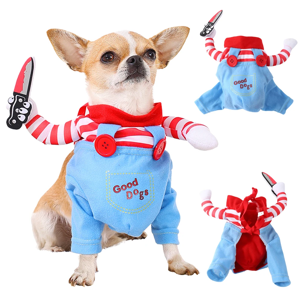 Divertido disfraz de Halloween para mascotas, ropa de Cosplay para gatos, cuchillo para sujetar, vestido de Festival para cachorros y gatitos, camisa, regalos de fiesta para perros y gatos - imagen 5