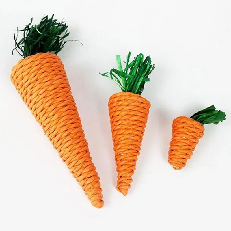 Juguete para masticar conejos y hámster, juguetes para morder los dientes, bolas tejidas de zanahoria y maíz para limpieza dental, juguetes molares de rábano, suministros para gatos y mascotas, 2 uds. - imagen 5