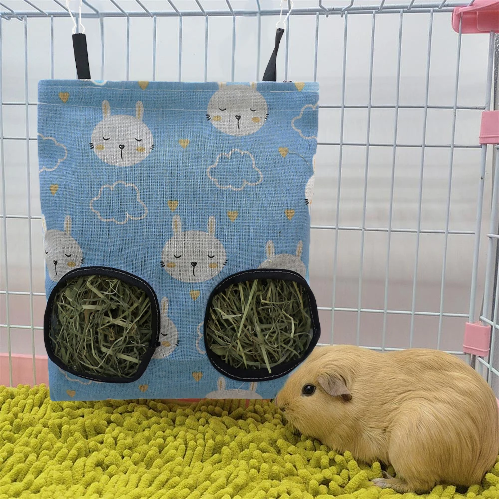 Bolsa de heno para conejos con estampado aleatorio, 1/2/3 agujeros, bolsa colgante, bolsa alimentadora para animales pequeños, jaula para conejillos de indias, bolsa alimentadora colgante, 1 ud. - imagen 2