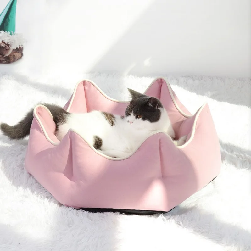 Cama para gatos lavable con forro de lana de cordero, cálida y suave