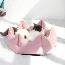 Cama para gatos lavable con forro de lana de cordero, cálida y suave