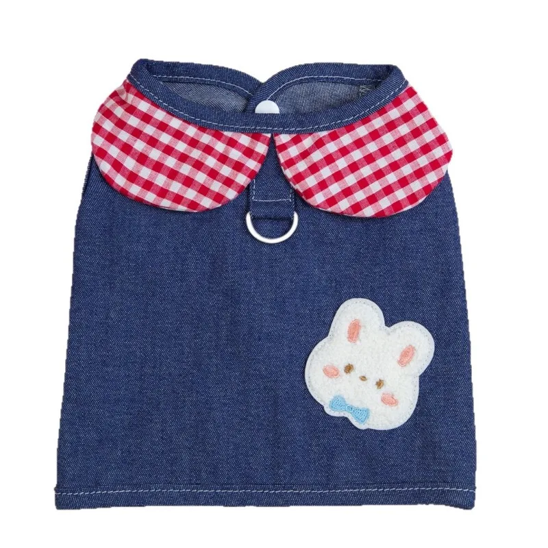 Chaleco vaquero de oso bonito para primavera/verano para mascotas, tracción en el pecho y la espalda, bonito vestido con lazo, ropa para cachorros, ropa para perros pequeños - imagen 5
