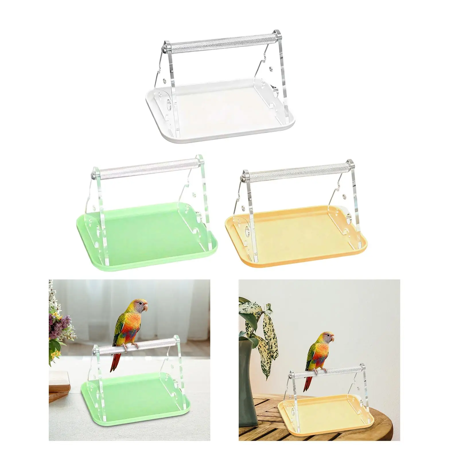 Percha de mesa para pájaros, poste de Metal texturizado, soporte de entrenamiento para pájaros, percha molida con bandeja colgante para pájaros pequeños y medianos, Cacatua Lovebird - imagen 4