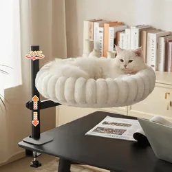 Hamaca de escritorio para gatos con felpa ajustable y segura