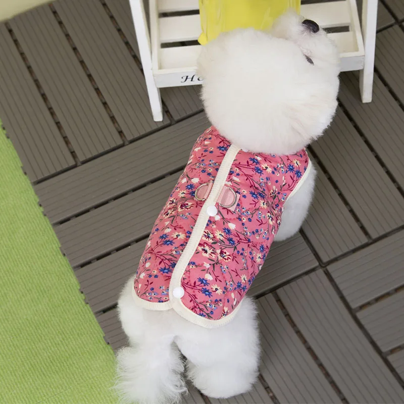 Ropa para perros, disfraz para perros con estampado de flores de invierno, chaleco sin mangas rosa marino, chaqueta para perros pequeños, abrigo para perros Chihuahua Shih Tzu - imagen 3