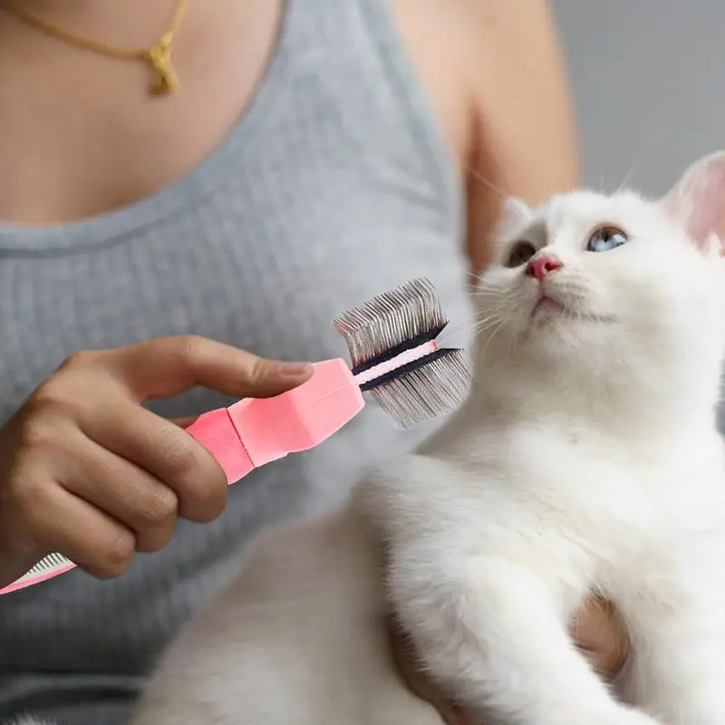Cepillo de dos caras para perro, peine de limpieza de pelo con aguja de masaje, herramienta para mascotas que elimina suavemente el pelo suelto para desenredar - imagen 4