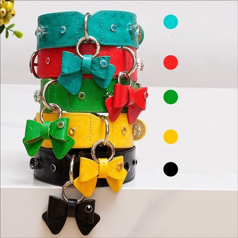 Collar cuero Nappa lazo brillo para perros pequeños medianos grandes - imagen 3