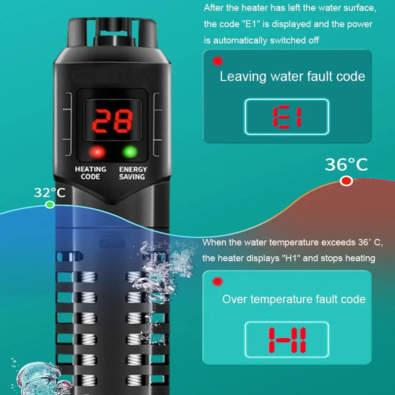 Calentador de acuario Digital con pantalla LCD, potencia inteligente de agua, varilla calefactora para tanque de peces, termostato de acuario, controlador de temperatura - imagen 2
