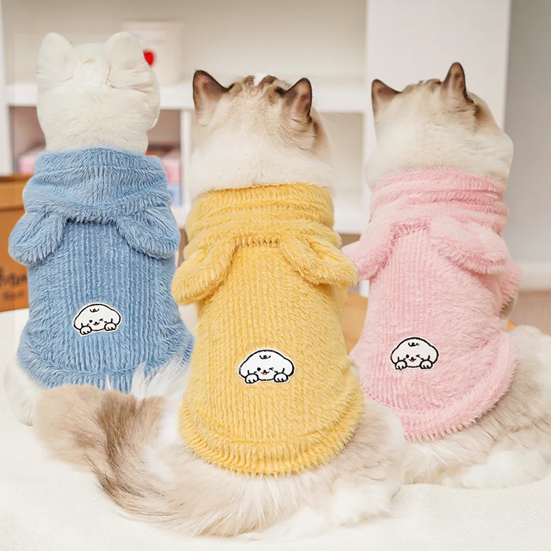 Ropa de invierno para perros pequeños, abrigo de lana con capucha para perros, chaqueta cálida para mascotas, jersey para gatos, disfraz para niñas de Bulldog Francés Chihuahua - imagen 2