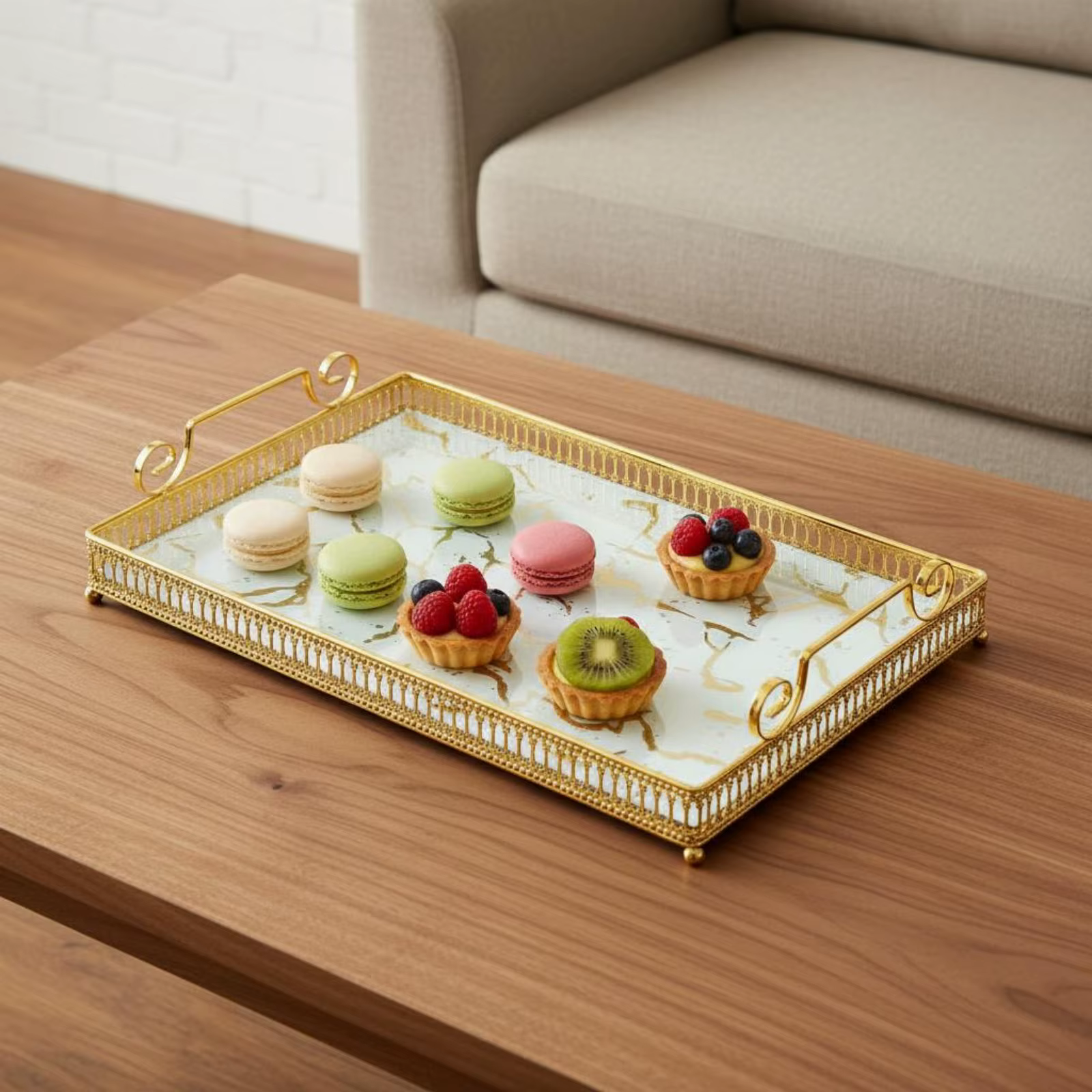 2 bandeja rectangular dorada con borde calado para servir en fiestas - imagen 2