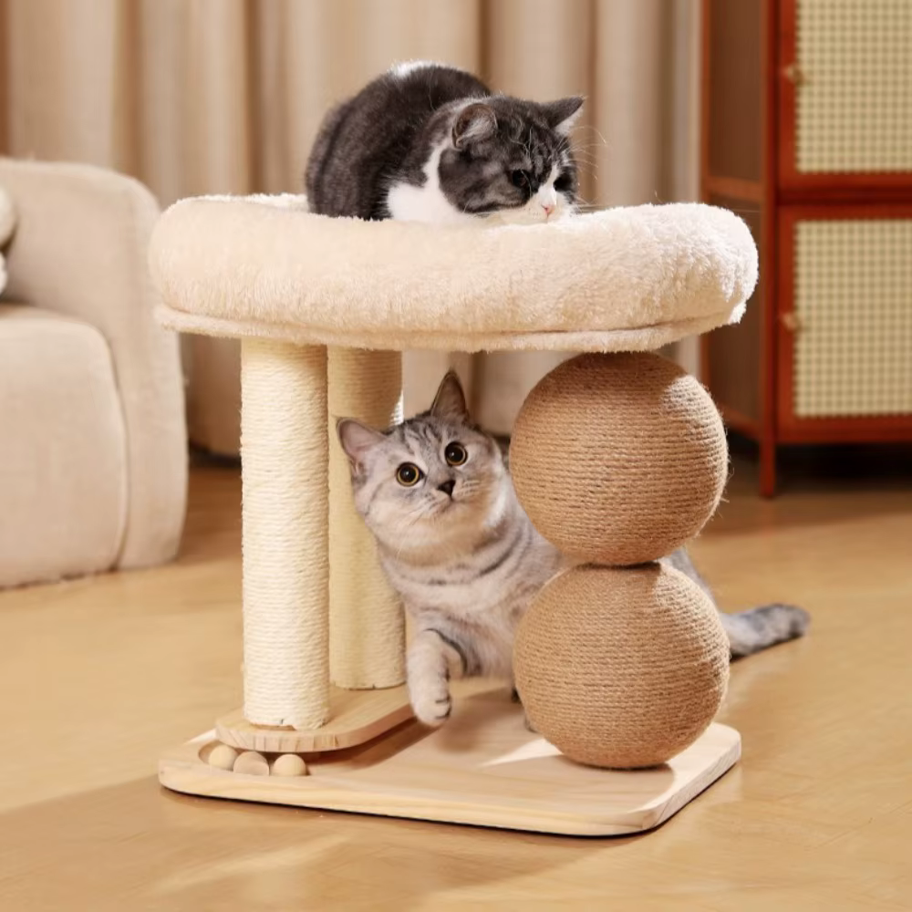 Rascador para gatos de sisal natural con cama y bola giratoria - imagen 5