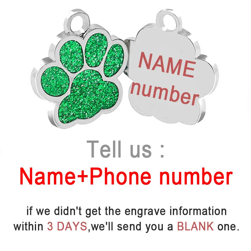 Etiquetas personalizadas para perros y gatos, grabado gratis, pata de cachorro, colgante de nombre de identificación brillante, llavero de Metal, placa de identificación antipérdida, accesorios para mascotas - imagen 2