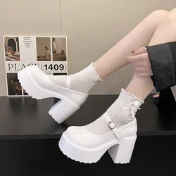 Zapatos Mary Jane con plataforma estilo gótico blanco para mujer