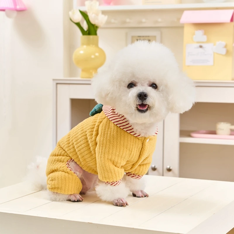 Lindo mono para perros con capucha a rayas, mono para mascotas con decoración de estrella H, ropa cálida de invierno para perros pequeños Yorkie Bichon - imagen 4