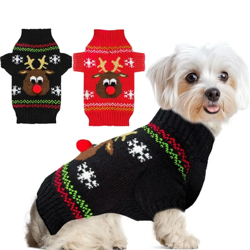 Suéter navideño para perro, ropa para perro a rayas con estampado de alce y Papá Noel, abrigo de invierno para perro, ropa para perro Chihuahua, Bulldog Francés, perro salchicha