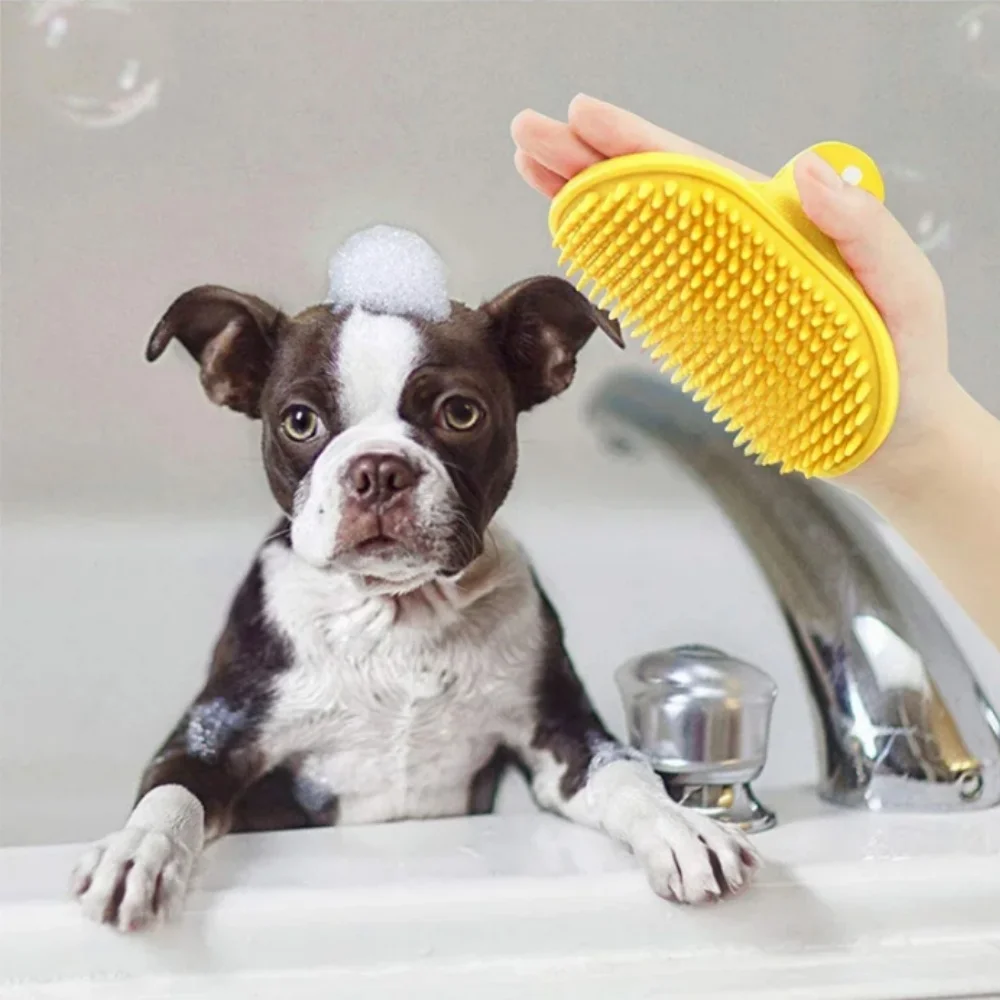 Cepillo de goma suave para perros, cepillo de baño para gatos, guante de goma, cepillo de masaje para el cuidado de la piel del pelo, cepillo de limpieza para perros y gatos, 12,3x9,7 cm