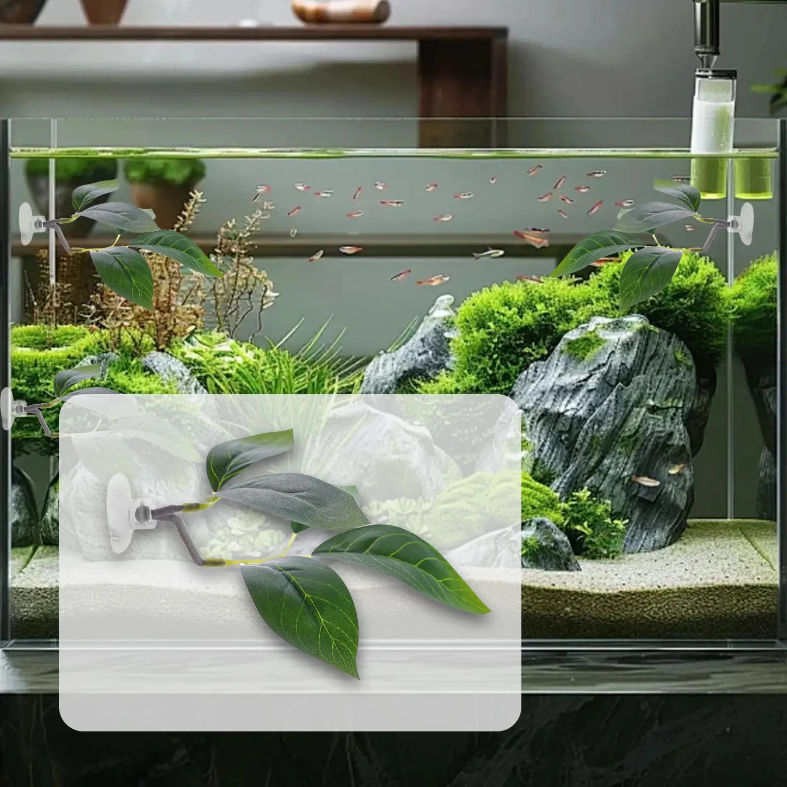Almohadilla de hojas de pescado Betta para adorno de acuario de peces, práctica con ventosa, decoración simuladora de acuario de hábitat para cría y descanso - imagen 5