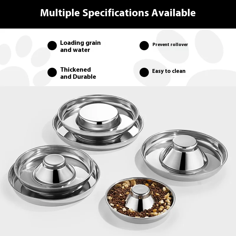 Cuenco de alimentación lenta de acero inoxidable para gatos y cachorros, plato saludable antiastres para mascotas, diseño engrosado, fácil de limpiar - imagen 2