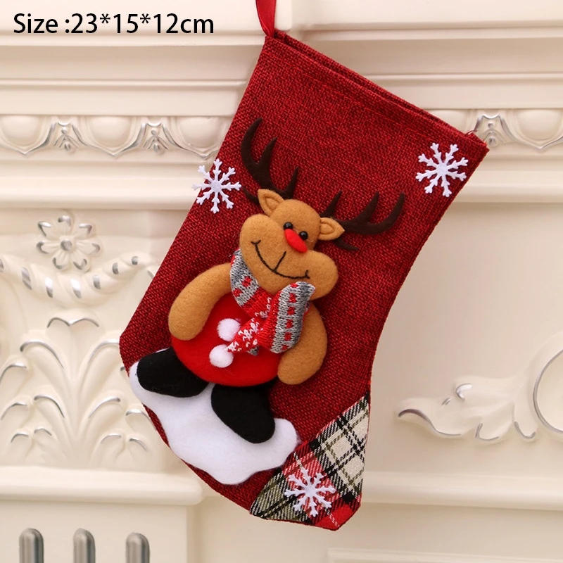 Calcetines navideños de Año Nuevo, bolsas de regalo de muñeco de nieve y oso de alce para regalos de fiesta en casa, adornos colgantes de árbol de Navidad para chimenea, decoración del hogar - imagen 5