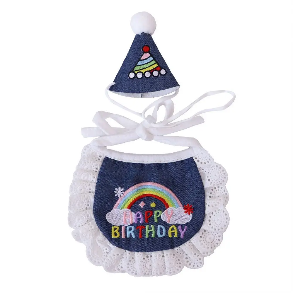 Toalla para babero de cumpleaños para mascotas, conjunto de traje de fiesta, babero bordado para pastel de perro y gato, accesorios para perros pequeños y gatos - imagen 2