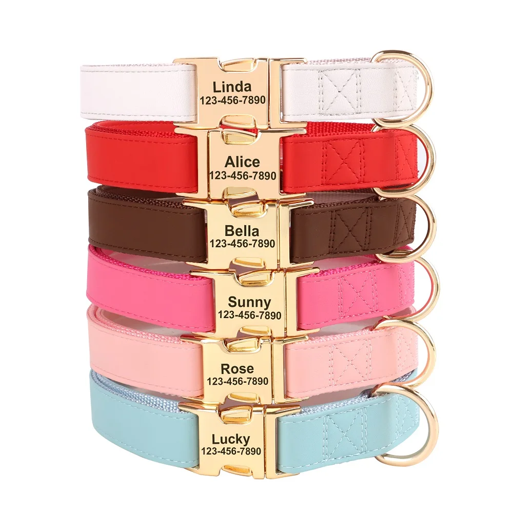 Collar con hebilla para perro personalizado, collares de cuero para perro personalizados, Collar para mascotas con grabado gratis para perros pequeños, medianos y grandes, Bulldog Pug - imagen 2