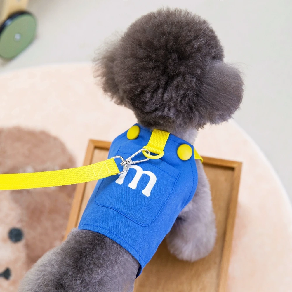 Ropa para mascotas con bordado de letras M, conjunto con arnés y correa: traje ligero y transpirable para perros pequeños y gatos en primavera y verano - imagen 3