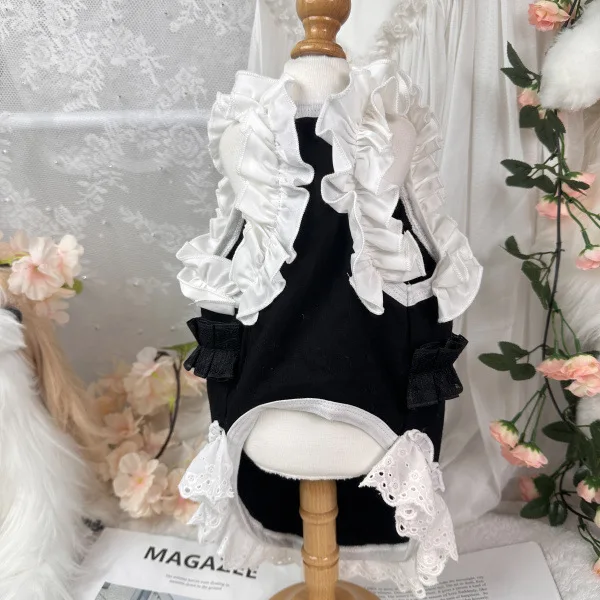 BBlack-Chaleco blanco de encaje de algodón suave para perro, sudaderas con capucha de malla hueca con estampado de moda, chaleco para perro pequeño y mediano, ropa para perros Chihuahua - imagen 4