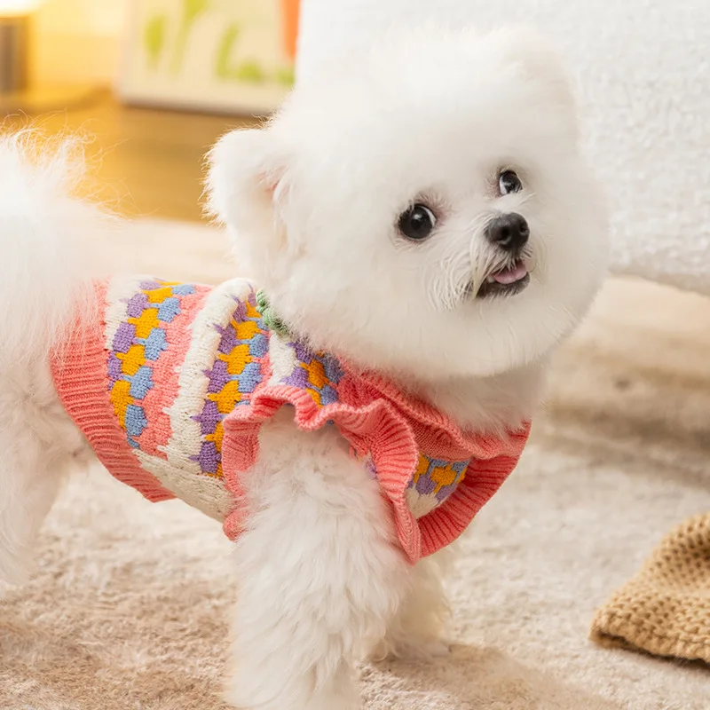Ropa de lujo para perros, suéter cálido para perros, abrigo de invierno para cachorros, jerséis, suéter tejido, ropa para Chihuahua Bichon, monos para perros - imagen 4
