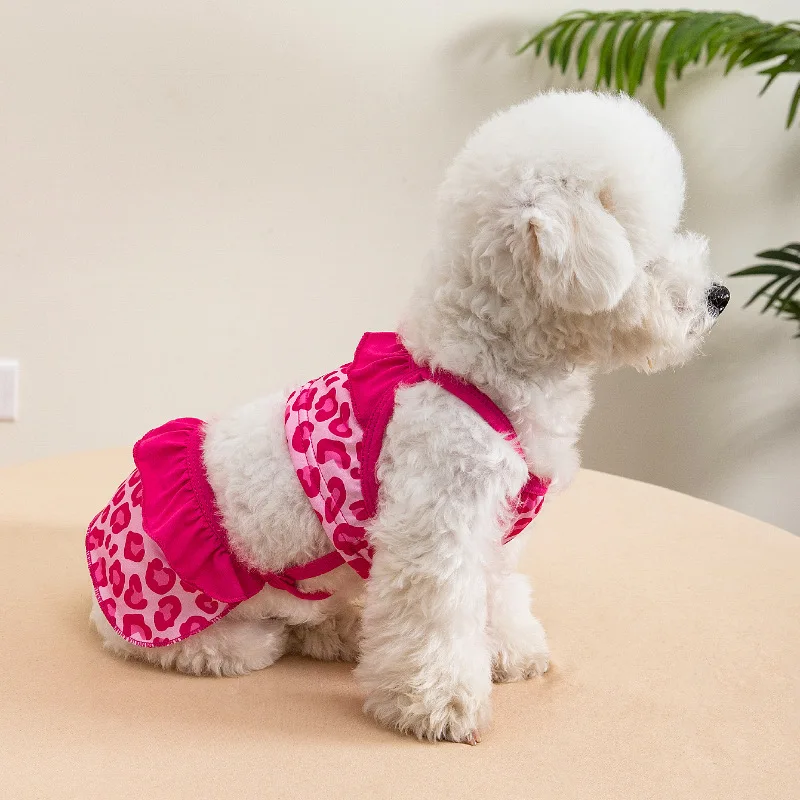 Traje de baño de bikini para perros de verano, vestido de leopardo rosa de moda para perros pequeños, chaleco de playa para cachorros y niñas, ropa Yorkshire Terrier 2025 nuevo - imagen 3