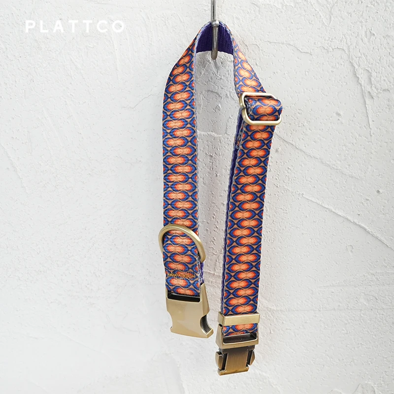 PLATTCO-collar de perro de diseño único, llama de vela impresa con hebilla de bronce de alta calidad, 5 tamaños, PDC363Br - imagen 2