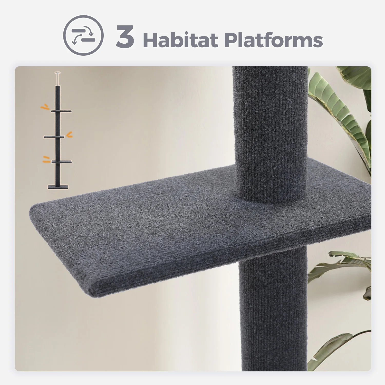 Árbol para gatos alto ajustable 228-273 cm, 4 postes y 3 plataformas - imagen 4