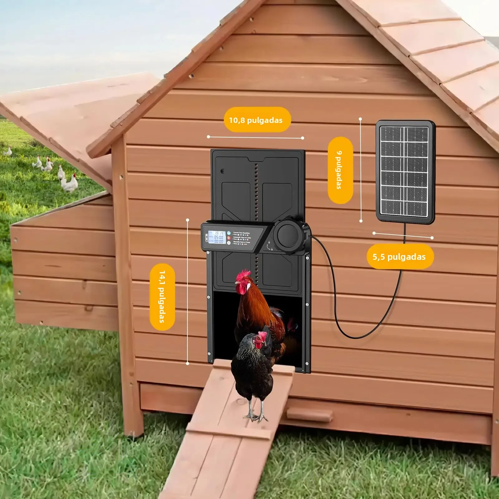 Puerta automática para gallinero con energía solar, pantalla LCD, puerta automática para pollos con temporizador, puerta para pollos de aleación de aluminio con control remoto - imagen 3