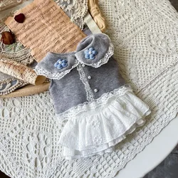 Falda empalmada de encaje para mascotas, camisa Schnauzer, vestido para gatos, vestidos para perros pequeños, ropa para cachorros, primavera y otoño
