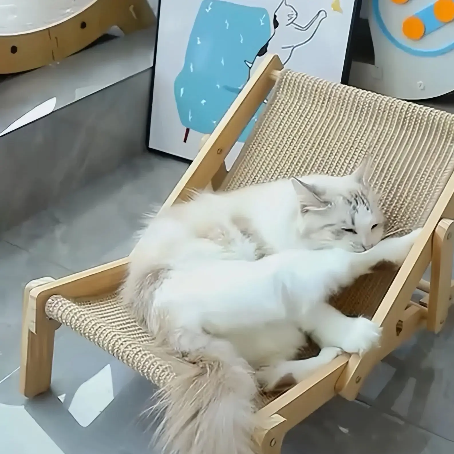 Sofá tumbona para gatos, mecedora, silla para gatos con poste rascador, juguete para todas las estaciones, ratán sólido - imagen 5