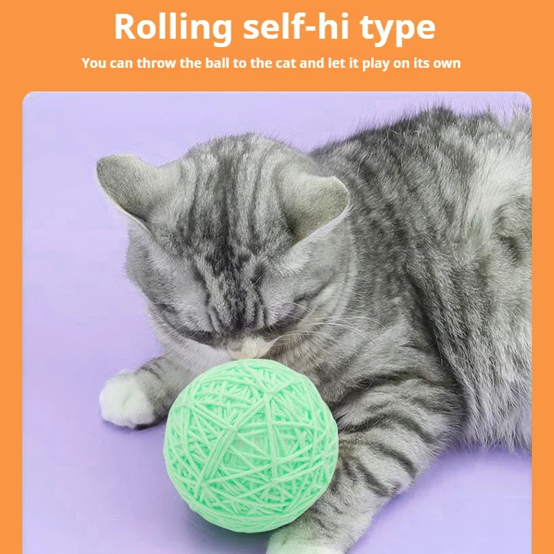 Bola de hilo grande verde que hace ruido de diversión, interactivo, morder, jugar, juguete para gatos - imagen 2