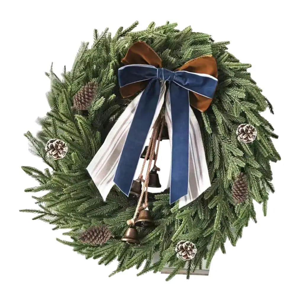 Corona navideña exterior de hojas verdes, corona navideña rústica de granja, decoración de guirnalda navideña, corona de puerta delantera para pared de balcón - imagen 2
