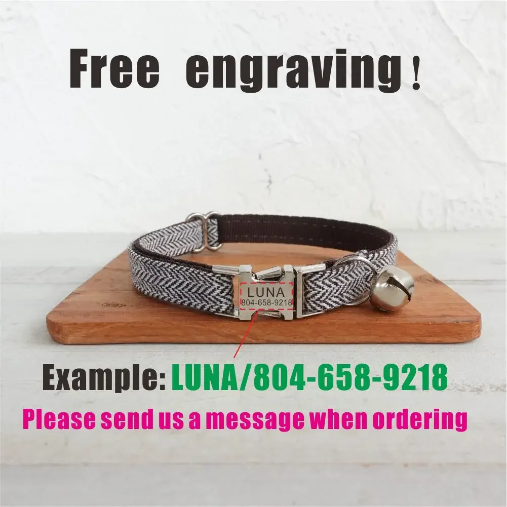 Collar de gato personalizado con grabado gratuito, correa para mascotas a juego, hebilla de Metal de contactos personalizados, Collar grueso de fibra para mascotas - imagen 4