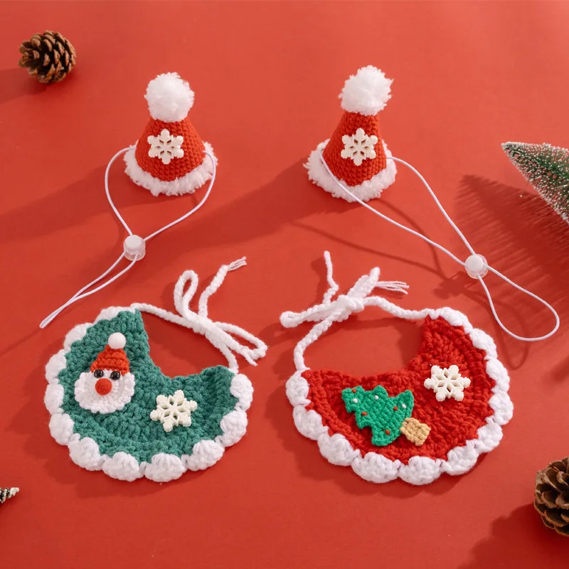 Pet Christmas Bib Costume Hat Cat Handmade Woolen Scarf Hat Little Dog Decoration Dog Accessories for Small Dogs Puppy - imagen 2