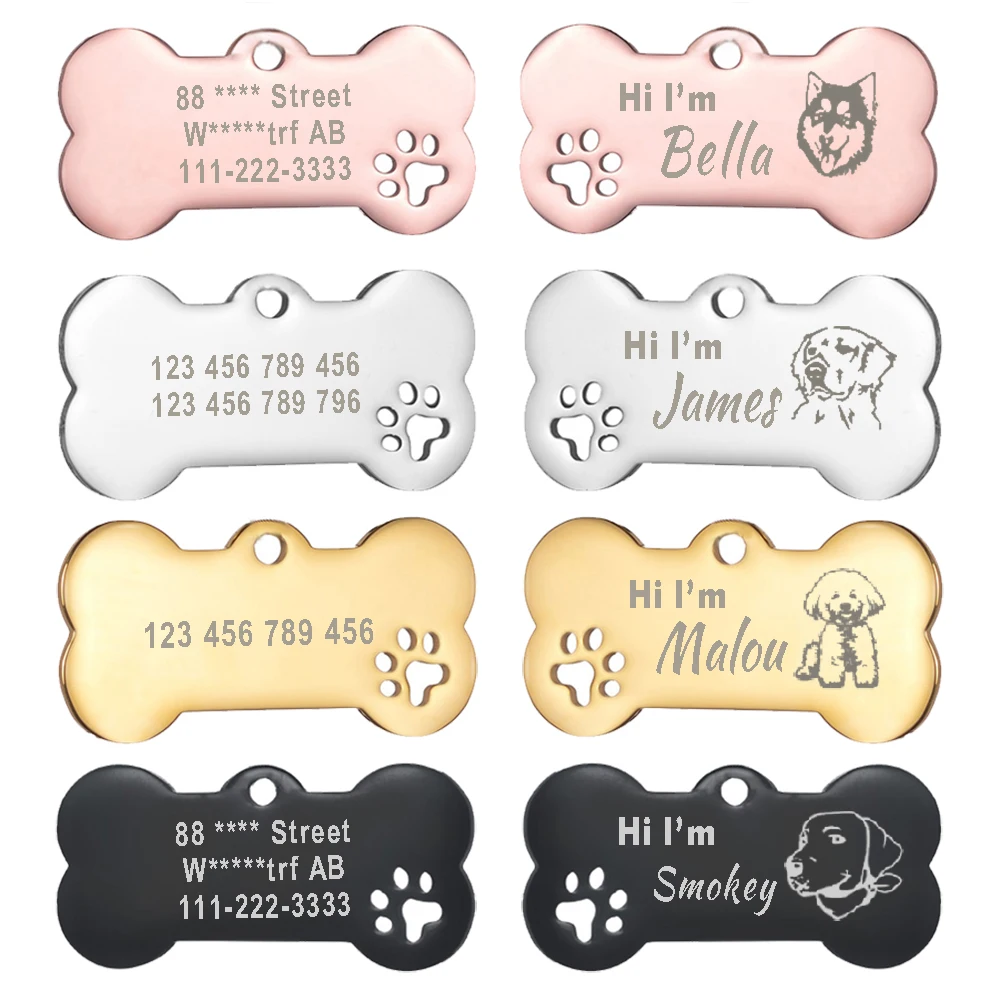 Llavero grabado con etiqueta de identificación de mascota personalizada, colgante con nombre de perro y gato, hueso, pata, hueso, accesorios para mascotas - imagen 2