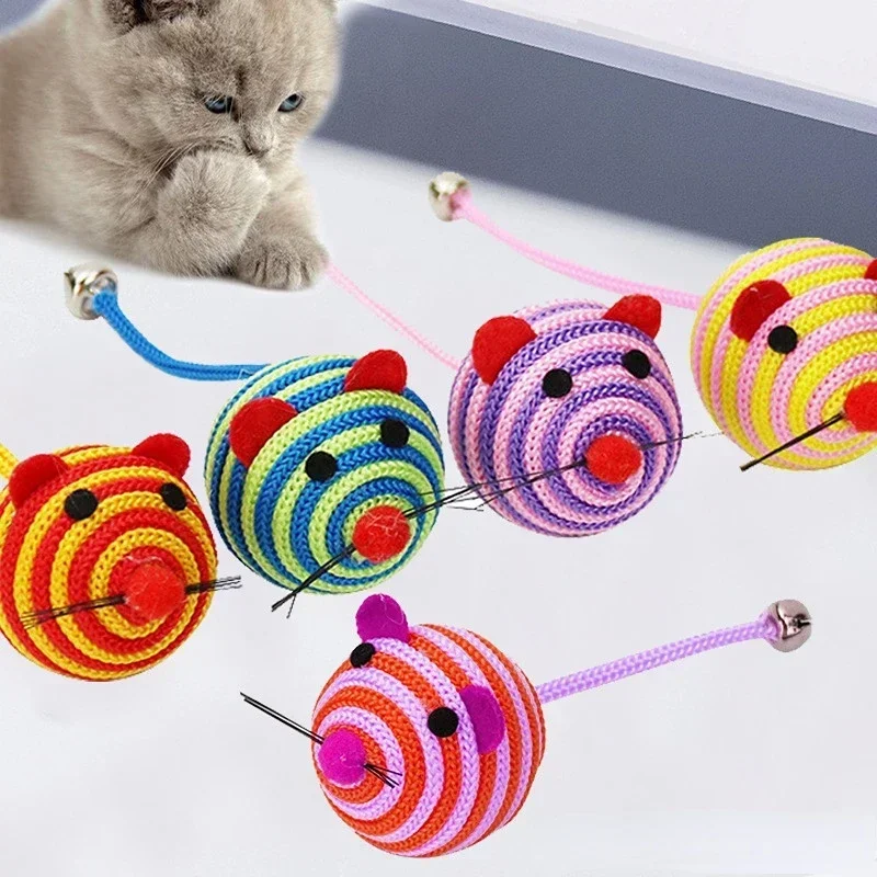 Juguetes para gatos, cuerda de nailon a rayas, bola redonda, juguetes para ratón con campana, juguetes para masticar gatos, bolas interactivas para ratón, productos para mascotas - imagen 2