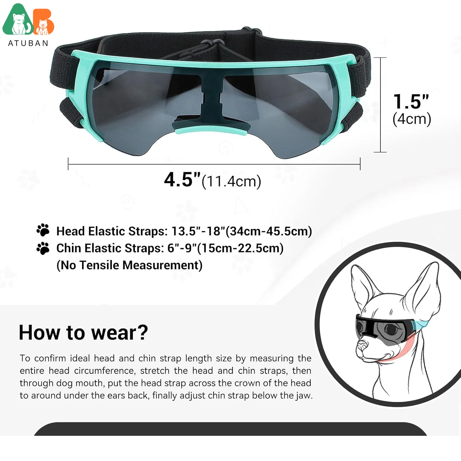ATUBAN Gafas para perros de razas pequeñas, Gafas de protección UV para perros pequeños, Gafas de sol para cachorros Protección de conducción a prueba de viento y polvo - imagen 5