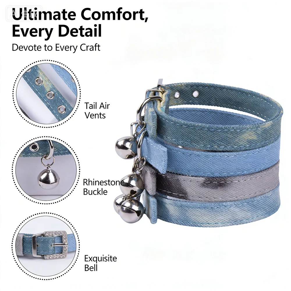 Collar vaquero ajustable multicolor con campana para perros y gatos - imagen 2