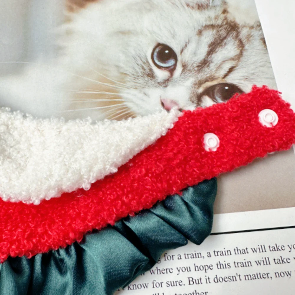 Christmas Bow Lamb Fleece Scarf Pet Lace Fake Collar Lace Water Scarfs New Year Dog Cat Hoodie Neck Cat Accessories Puppy - imagen 5