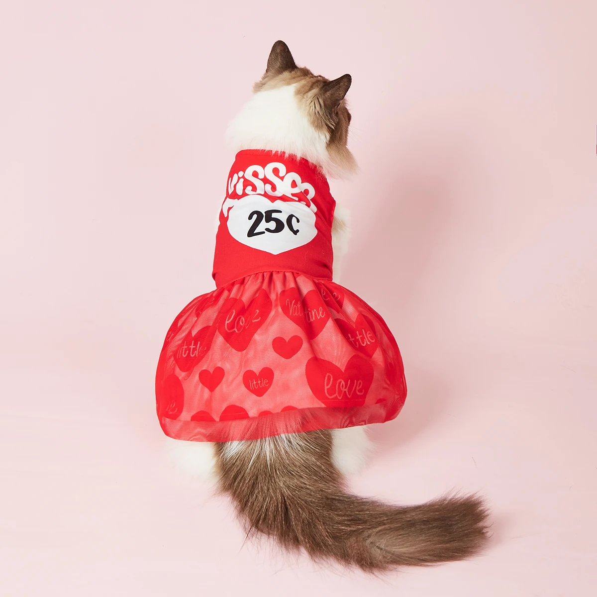 Vestido para perros pequeños, disfraz de besos con estampado de corazón, ropa para cachorros con tul, ropa cómoda para perros y gatos, ropa de San Valentín - imagen 3