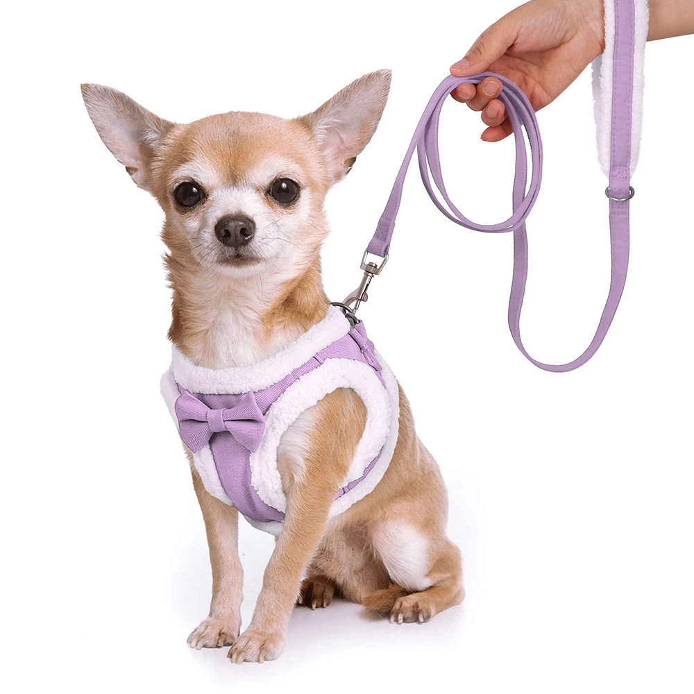 Conjunto de arnés y correa para perro, chaleco de piel suave con cuerda de plomo, pajarita bonita, cinturón para caminar, Invierno - imagen 5
